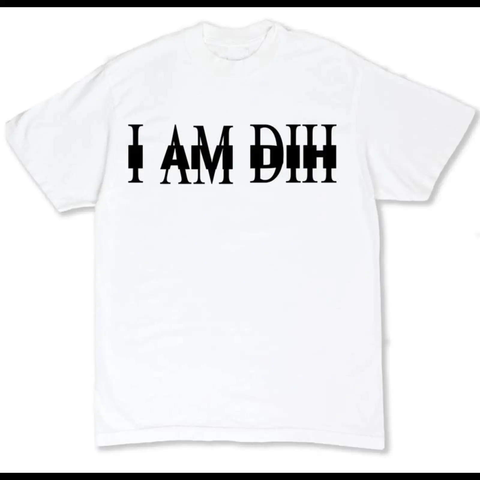 Crew‑neck short‑sleeve top with trendy glitch distorted letter print, minimalist street‑style unisex everyday shirt