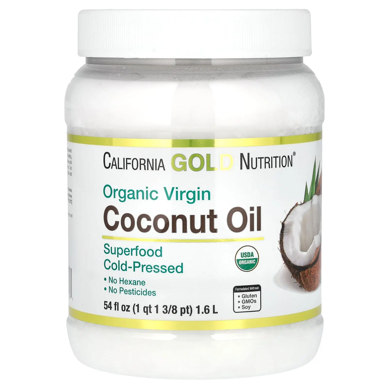 California Gold Nutrition Superfoods, Cold Pressed Organic Virgin Coconut Oil, 54 fl oz (1.6 L)