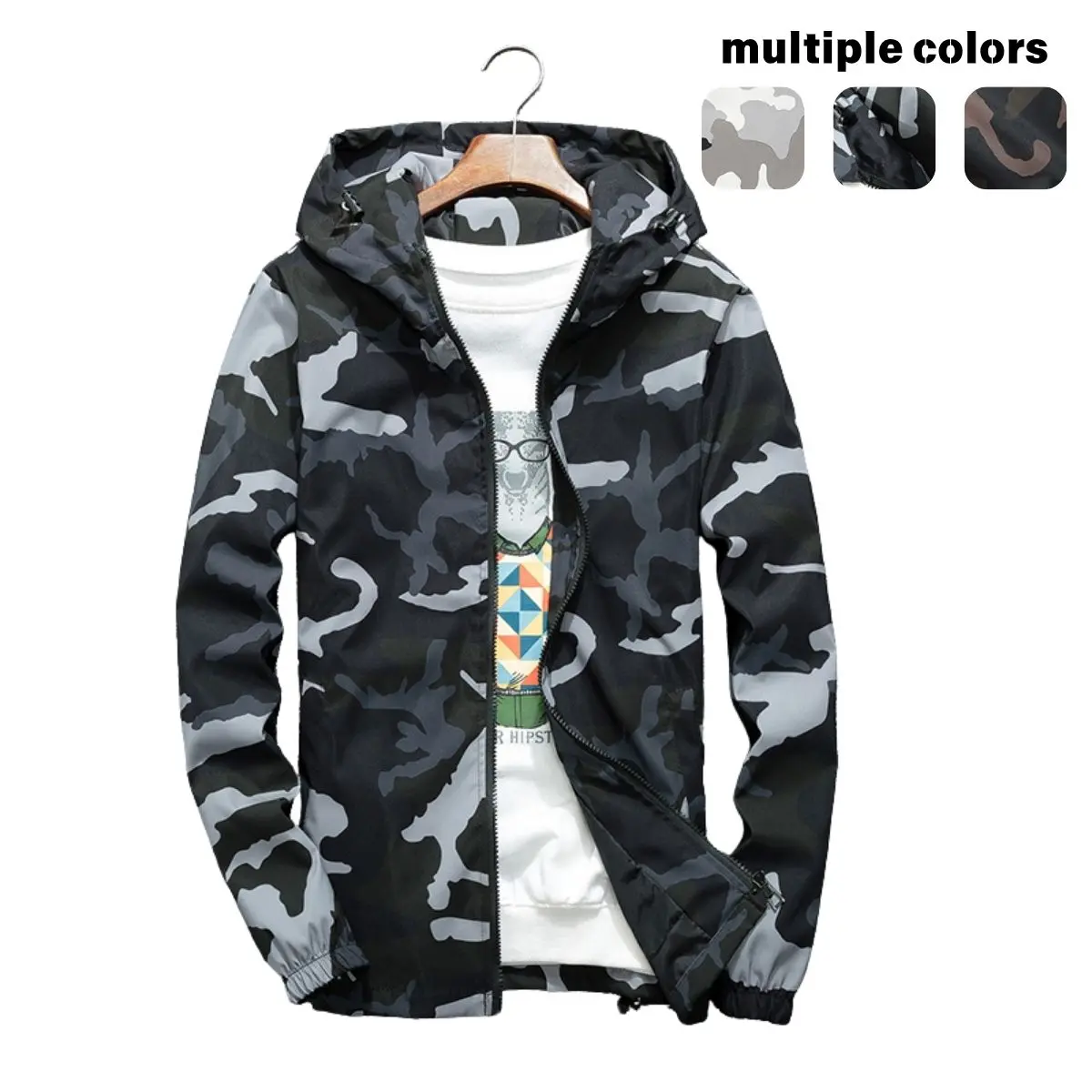 Trendy Men's Camouflage Design Eye-Catching Stylish Casual Hooded Zipper Jacket with Hood and Zipper for Versatile Casual Wear - Fashion Menswear Coats