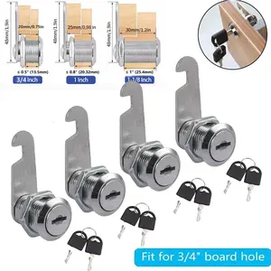 4Pcs 3/4“ 1” 1-1/8" Cabinet RV Cylinder Cam Locks  Alike Secure Drawer File Cylinder Zinc Alloy Cam Lock with Keys RV Storage Box Latch Replacement