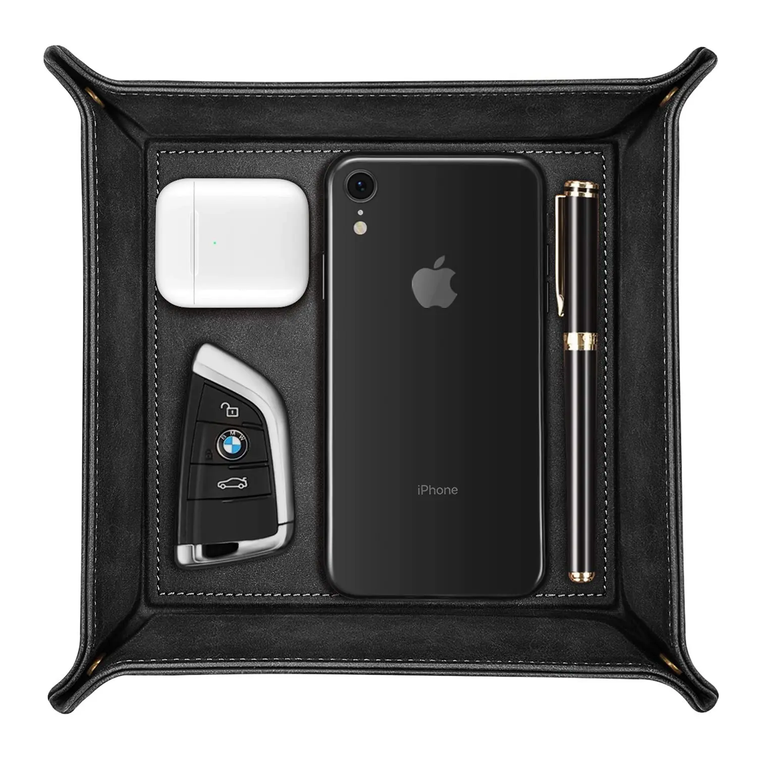 PU Leather Valet Tray Desktop Storage Organizer, Multi-Use & Durable Catchall Tray Bedside Vanity Tray Nightstand Caddy Holder,Drawer Organizer,OCD-Friendly Desk Accessories