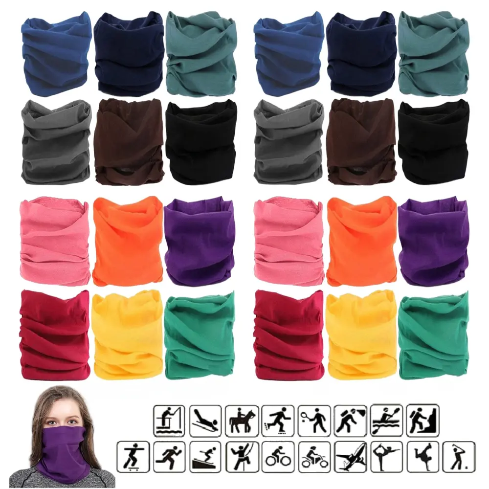 12 Pack Plain Polyester Bandanas - Unisex Multi-Use Face Cover Scarf, Neck Scarves, Casual Daily Outdoor Sports Headwear, All-Season Dual-Purpose Accessory