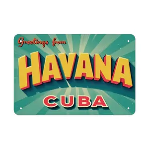 Vintage Metal Sign Havana Cuba Wall Art Decoration Cuban Retro with Spanish Letters Classic Durable Iron Poster for Restaurants Bars Caves Studios Latin Mid Century Decor