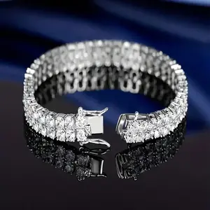 Silver  Double Row Circular Women'S Tennis Bracelet, D color VVS1 0.1Carats/ 3mm (108pcs) Round Cut, ccBirthday Valentine'S Day Wedding Brides Jewelry, Fine Jewelry Gifts For Women Men, Christmas Gifts For Ladies Mother Father