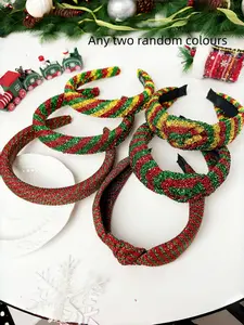 2-PIECE Christmas Sparkle headband set-sparkle sequin headband woman-christmas Party headband woman-christmas headband cross the new cross-border Christmas headband sparkle silk lady sponge hair hoop European and n holiday high skull top hair headdress