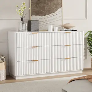 VOWNER Fluted 6-Drawer Dresser Chest - Deep Wide Storage with Brushed Metal Handles, Rounded Edges & Waterproof Top for Bedroom/Entryway, 5 Colors Available