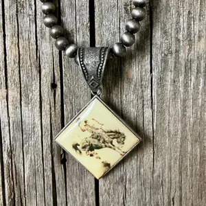 Bronc Pendant Necklace | Cowgirl Necklace | Western Necklace | 15 Inch Faux Navajo Pearl Beads | Durable & Lightweight | Perfect for Layering or Solo Wear | Great Gift for Cowgirls & Rodeo Fans