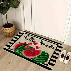 1pc, Hello Summer Watermelon Door Mat, Flannel Indoor Carpet, Outdoor Rug, Non-Slip Floor Mat, Home Decor, Room Decor, Farmhouse Decor