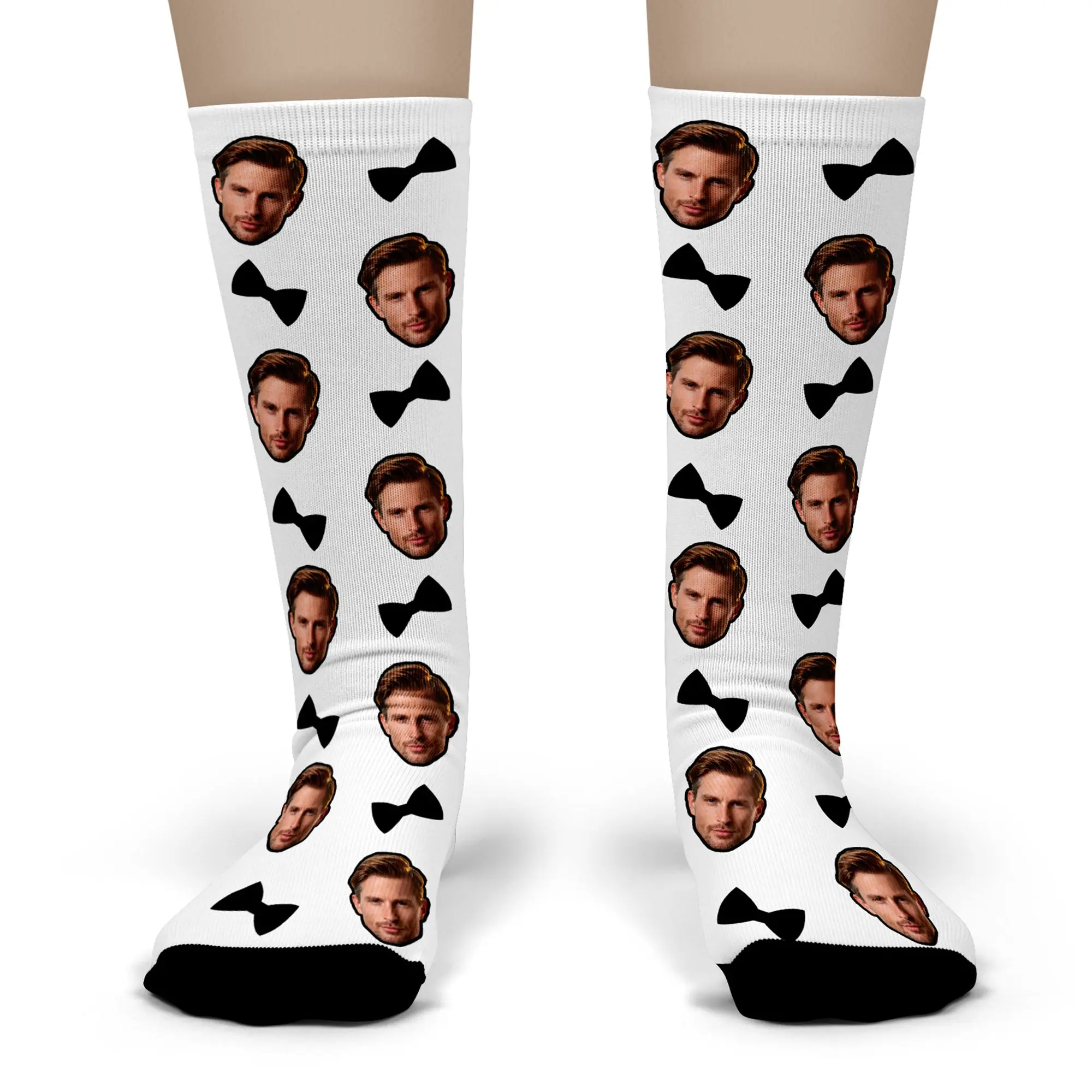 Custom Bow Tie Socks – Personalized Face Photo Tuxedo Gag Gift