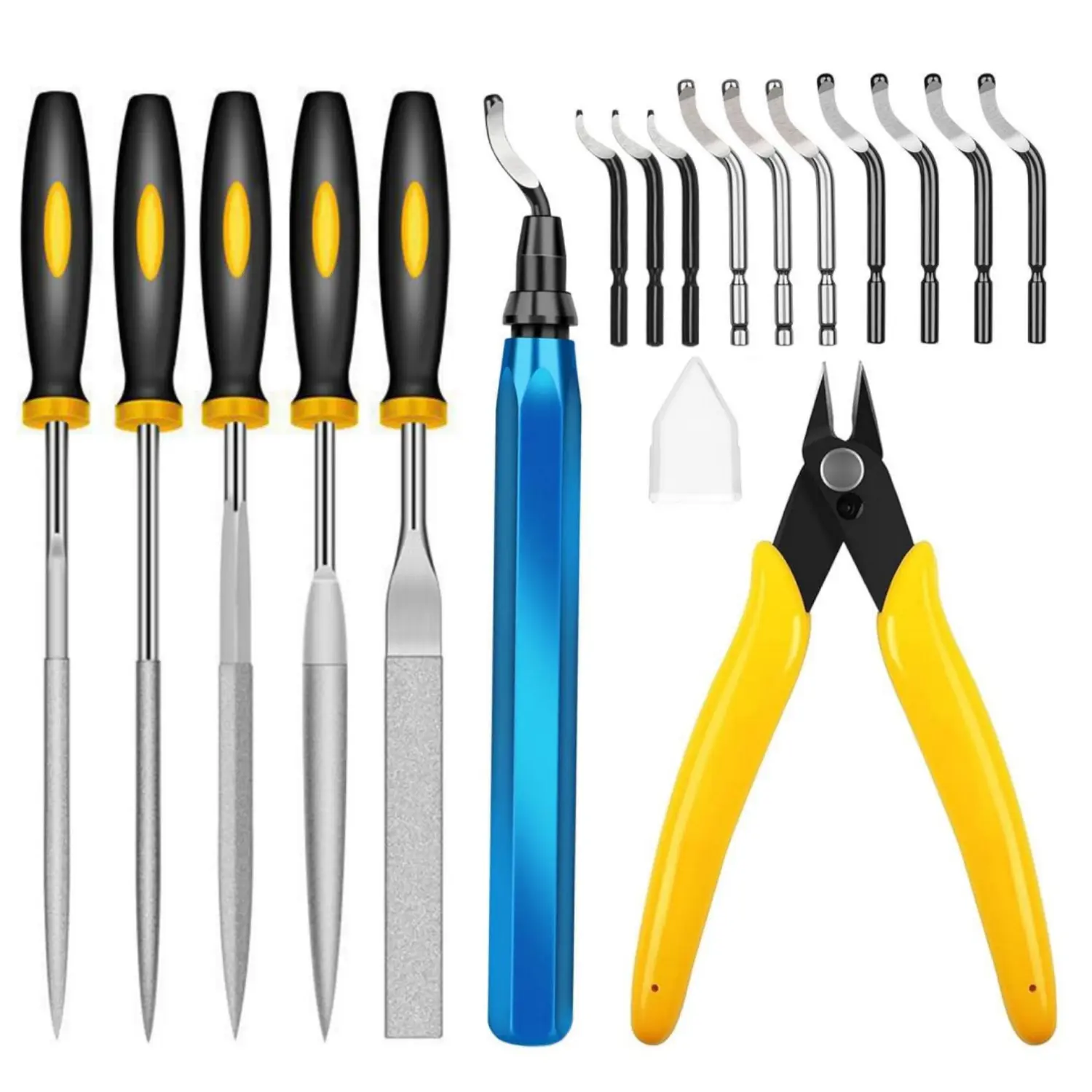 17-Piece 3D Printing Deburring Tool Kit Set BK3010 - 6-in Cobalt 360° Rotating Head, All-Metal Electroplated Anti-Rust Handle, 11 Multiuse Blades, 5 Needle Files, Micro Wire Cutter for DIY Enthusiasts, 3D Prints, Plastic Models (Home Improvement), Bs1010,