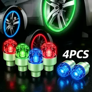 4Pcs 8Pcs Budget LED Tire Valve Cap Flash Lights, 4 Colors Mixed Vibration Sensor Glowing Wheel Lamps, Non-Damaging Waterproof Tire Decor Safety Accessories, Cheap Auto Mod Gadgets For Student Rental Car Scooter Compact City Car