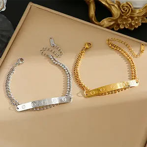 Gold / Silver Custom Engraved Gold ID Bar Bracelet for Women Personalized Stainless Steel Perfect Gift Chain Bracelet