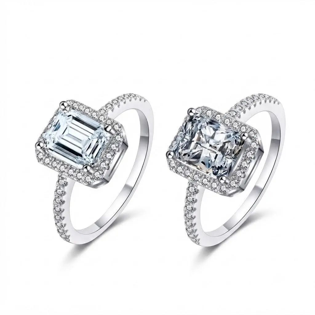 EVA 925 Sterling Silver Ring, 1/2CT Emerald-Radiant Cut Synthetic Moissanite Jewelry