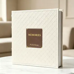Elegant Leather Photo Album, Quilted Cream Memory Book with Window Cover, Holds 200 Photos, Ideal for Weddings, Family, Baby Shower, Anniversaries