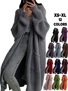 Women'S Oversized Y2K Cardigan - Long Sleeve, Open Front, Ribbed Knit with Pockets, Loose Fit, Long Length, Perfect for Fall & Winter, Casual Wear | Oversized Cardigan | Glossy Texture, Chic Cute Cardigan, Knitwear