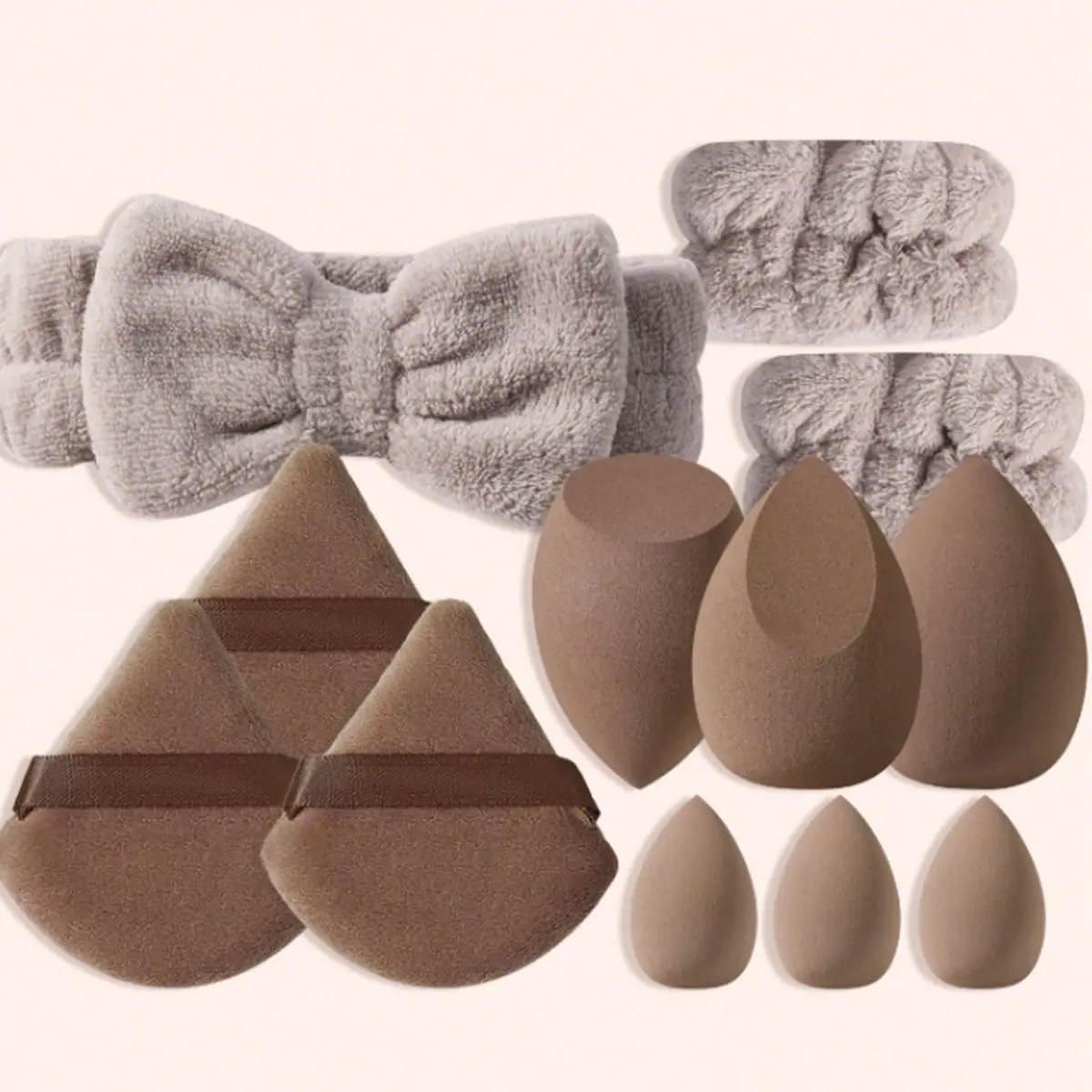 12-Piece Daily Makeup & Skincare Tool Kit - Ultra Soft Non-Latex Foundation Blenders, Triangle Powder Puffs, Fluffy Hair Bands, Elastic Wrist Bands, for Sensitive Skin, Foundation Touch, Daily Routine, Christmas Gift for Women