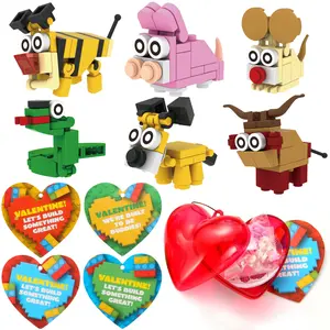 26pcs Building Blocks Animals Prefilled Hearts with Kids Valentines Cards 2025 Valentine Exchange Cards &24pcs Valentine's Day Gifts for Kids