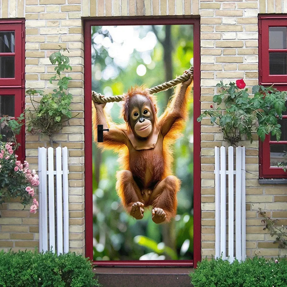 2pcs Cute Cartoon Orangutan Wall Stickers for Kids Room Tropical Rainforest Animal Bedroom Decor Removable Eco Friendly PVC Material Boys Girls Room Wall Decoration Kindergarten Classroom Background Wall
