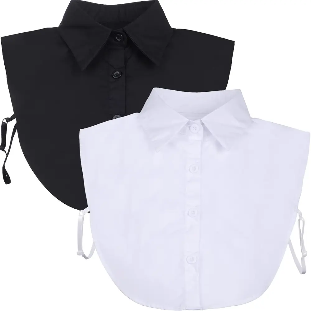 Unisex 2/4-Piece Cotton Mock Collar Dickey Tie - Detachable Collars, Easy-to-Wear Elegant Uniform Accessory, Fade-Resistant, Breathable, Extended Straps, Soft Jacket Companion, Machine Washable, Plain Solid for Business Casual Wear, 2 Pieces
