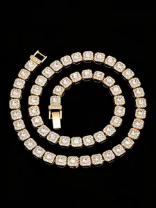 Hiphop Trendy Square Cuban Chain Necklace Bracelet Set, Unique Fashion Lockbone Jewelry, Individual Style Accessory