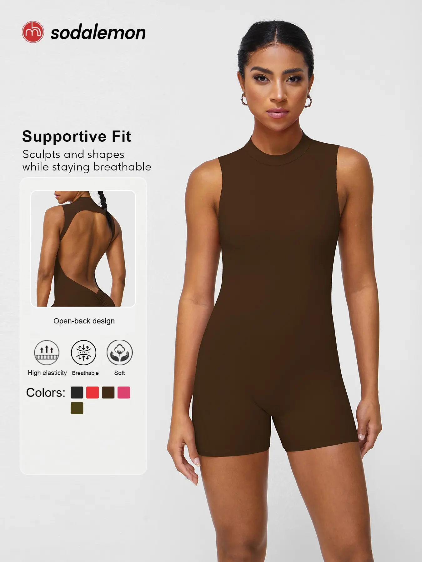 Sodalemon 1 Piece Women's Solid Color Sport Jumpsuit, Sports Jumpsuit, Yoga Workout Jumpsuits, Workout Jumpsuits, Cut-out Criss-cross Hip-hugging Bodysuit, Sexy Tight Sleeveless Backlessuit, Skinny Jumpsuit, Stretchy Jumpsuit, Athletic Jumpsuit