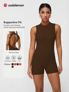 Sodalemon 1 Piece Women's Solid Color Sport Jumpsuit, Workout Jumpsuits, Cut-out Criss-cross Hip-hugging Bodysuit, Sexy Tight Sleeveless Backlessuit, Fashionable and Comfortable One-piece Jumpsuit