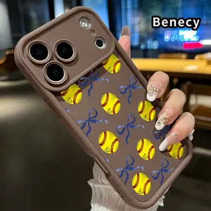 Softball Bow Dream Pattern TPU Phone Case forPhone Case for iPhone 17, 16, 15, 14, 13, 12, 11, X, XR, 8, 7 (Pro/Max/Plus/Air/17E) and Samsung Galaxy S24, S23, S22, S21Shockproof Non Slip Military-Grade Protection Silicone Cover Smartphone Casing