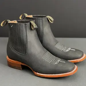 100 Botin Rhino Negro Square Toe Western Style Ankle Boot Mens Hecho En Mexico