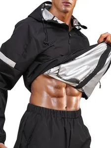 Men's Regular Fit Solid Zip Up Sauna Hooded Jacket, Breathable Drawstring Long Sleeve Sports Jacket, Hoodie for Men, Athletic Clothes, Athlete Jackets, Sporty Breathable Outerwear, Athletic Jackets