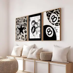 Set of 3 Aesthetic Wall Art Print, Leopard star black and white poster ,No Frame