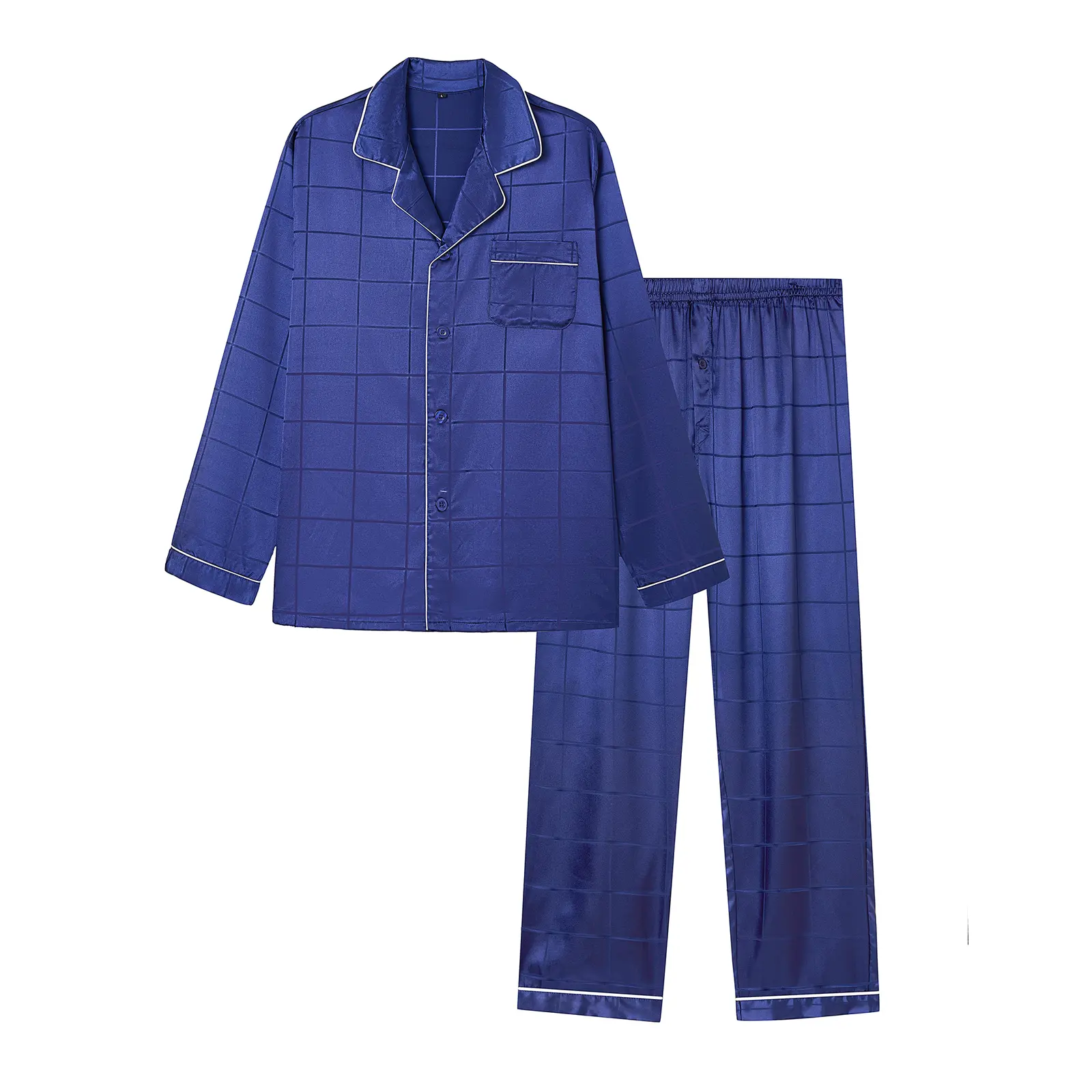 JupiterSecret 2-Piece Men's Premium Satin Pajama Set, Silky-Smooth Long Sleeve Button-Down Top with Chest Pocket and Matching Pants, Luxury Sleepwear and Loungewear