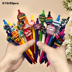 10/20Pcs silicone-filled inspirational gel ink rollerball pens, medium nib, featuring motivational quotes design, durable writing instruments, ideal for gifts, schools, offices, students, staff, and back-to-school supplies.