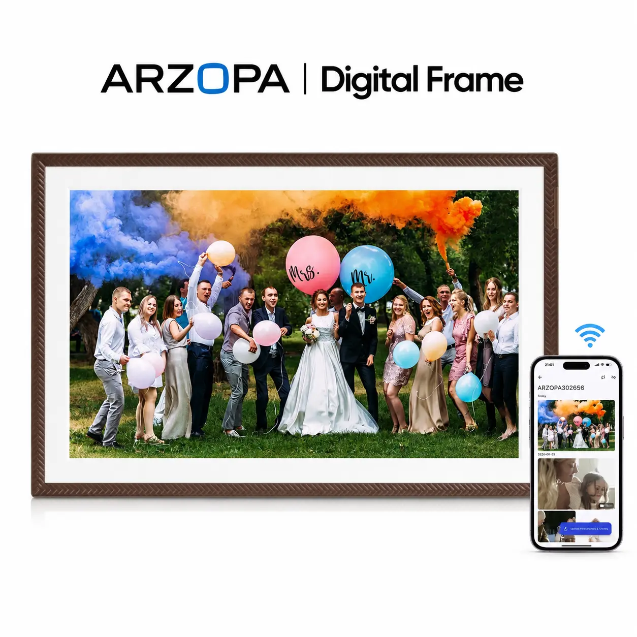 ARZOPA Digital Photo Frame 10.1/14/15.6 Inch Share 120s Videos &Photos Anywhere Touch Screen WiFi Digital Picture Frame Smart Frame Video Frame Home Decor Free Unlimited Cloud storage