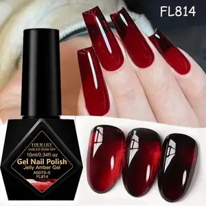 FOURLILY Jelly Amber Gel Nail Polish FL814, 10ML UV LED Curable Soak Off Gel Nail Polish - Translucent Deep Red Jelly Gel Varnish, Salon Quality, Long Lasting, Daily Manicure, Nail Art, for Manicure Pedicure DIY Beginners & Professionals