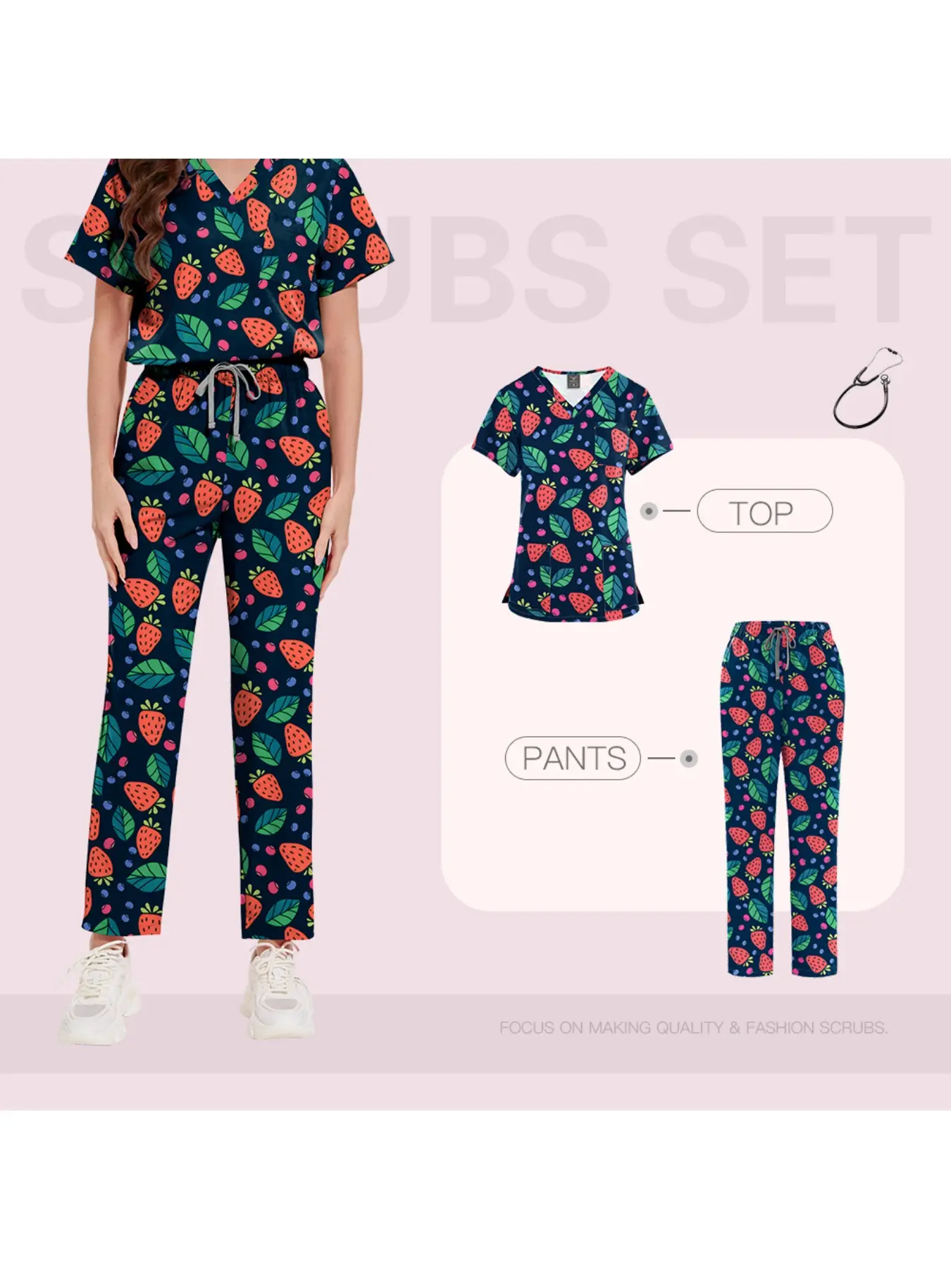 Printed Hand Washing Set Thin Comfortable Breathable Doctor Nurse Cartoon Printed Work Hospital Uniform Nurse Uniform Scrub Top Nurse Scrubs Set Clothing Workwear Uniforms Set