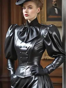 Ursim Retro Stand-up Collar Bow Blouse with Puffed Sleeves