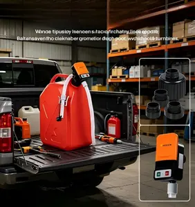 Battery-Powered Fuel Transfer Pump with Auto-Stop Sensor, Overfill Prevention Design. Equipped with 4 Tank Adapters, Operated by 4 AA Batteries, 3.2 GPM Flow Rate. Portable Electric Pump for Gasoline, Diesel and Oil, Orange & Black