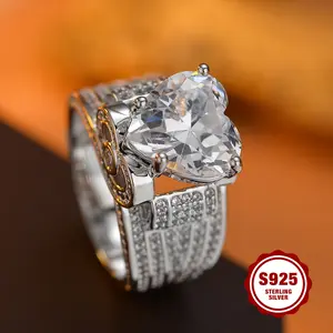 925 sterling silver women's wedding ring, heart-shaped zircon design, luxury micro-setting, suitable for women engaged/married, gifts for girlfriends.