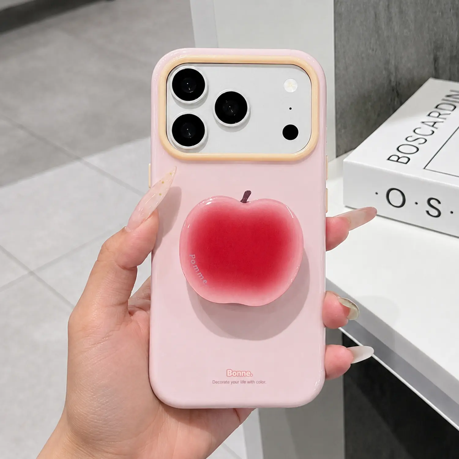 Women's Glossy Solid Color Soft TPU Shockproof Phone Case with Detachable Summer Sweet Fruit-Shape Grip Holder, Pop Socket Stand for iPhone 17,16,15,14 Pro Max - Mobile Phone Accessories, Protect Cover, Detachable Grip