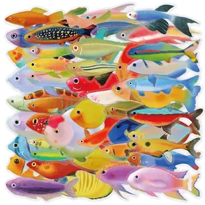 Cartoon Fish Pattern Sticker, 50pcs Self Adhesive Decorative Sticker, DIY Decals for Water Bottle, Laptop, Phone Case, Scrapbooking, Journal Making, Ornaments, Funny Stickers