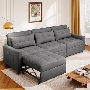 Gizoon Sectional Sleeper Sofa, 84 Inch Pull Out Couch with Adjustment Backrest & Ottoman, Convertible Sectional Couch Bed for Living Room, Guest Room, Dark Grey home deco