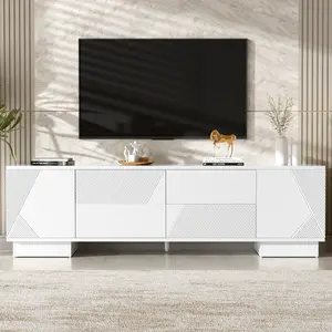 70.8'' Modern TV Stand for TVs up to 75 Inches, Entertainment Center with Storage Cabinets, 4 Drawers and a Metal Center Leg, Minimalist Modern Media TV Console Table for Living Room Tv Shelf Tv Frame