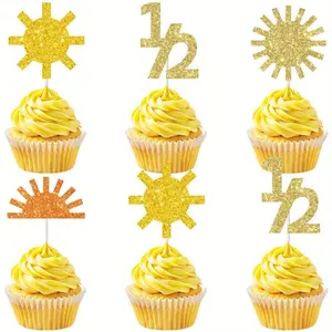 24pcs Boho Half Sun Cupcake Toppers Half Trip Around the Sun Cake Decorations 6 Months 12 Birthday Decorations Boho Sun Themed Baby Shower Birthday Party Supplies