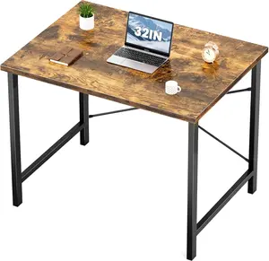 Computer Small Office Desk 32 Inch Student Study Writing Work with Metal Frame Wood Tabletop Modern Simple PC Home Bedroom Table, Rustic Brown