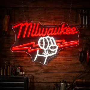 Classic Red Script Power Tool Neon Sign, Vintage Electric Bolt Hand LED Wall Light, Garage Decor for Men, Workshop Tool Room Light, Man Cave Neon Sign, Industrial Style Wall Decor, Mechanic Gift for Dad, Husband, DIY Lover Room Lighting