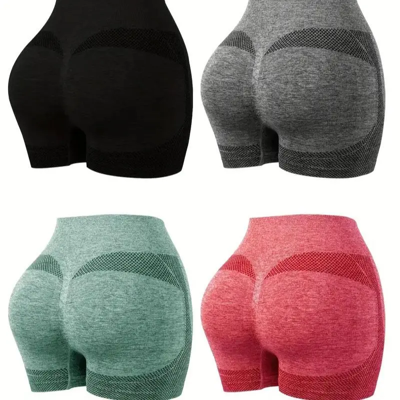 AUGUS operated store 4pcs Seamless Yoga Shorts, High Waist Butt-lifting Yoga Sports Pants, Stretchy Quick Dry Slimming Leggings, Women's Activewear