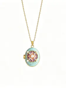 Oval Photo Frame Pendant Necklace Personalized Custom Memorial Jewelry Gift for Women Girls Mother Day Anniversary Birthday Gift Flower Pendant Necklace