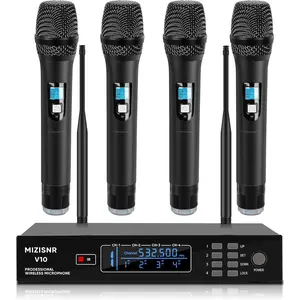 4 Channel Wireless Microphone System, Professional UHF Cordless Handheld Microphones set for Singer, Metal Receiver with Adjustable Frequency Auto Scan 300ft Range for Singing karaoke Speaking