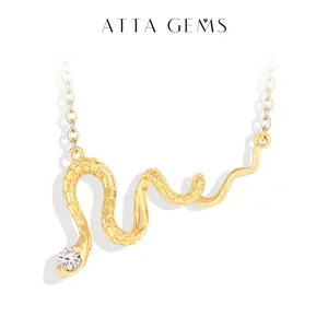 Snake Shape Synthetic Moissanite Necklace For Women and Men Birthday Part  Gift Daily wear Fine Jewelry N029