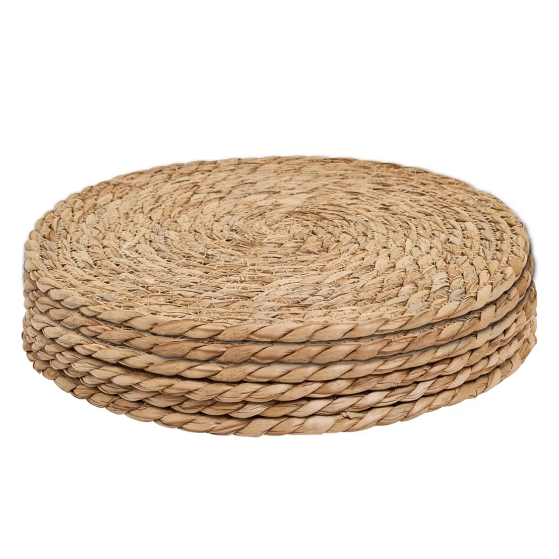 6pcs/set Hand-Woven Round Placemats, Boho Rattan & Water Hyacinth, Farmhouse Weave, Rustic Braided Wicker, Heat-Resistant Dining Table Mats